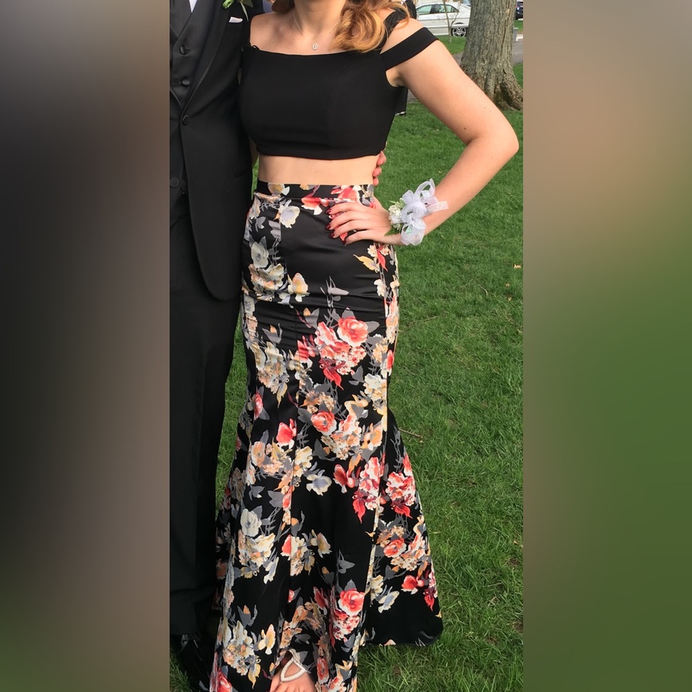 Floral Black Prom Dress / Evening Gown